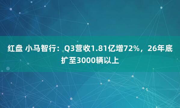 红盘 小马智行：Q3营收1.81亿增72%，26年底扩至3000辆以上
